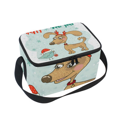 

ALAZA Lunch Box Insulated Lunch Bag Large Cooler Cute Dog And Bird In Cartoon Style Tote Bag