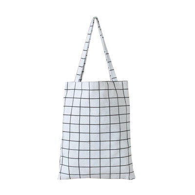

Women Handmade Cotton Linen Casual Plaid Print School Student Tote Shoulder Bag