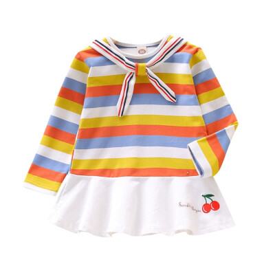 

Baby Girl Dress 2-7T Toddler Clothes Autumn Girls Stripes Print Round Neck Skirt Princess Cute Casual Long Sleeve Sweater Dress