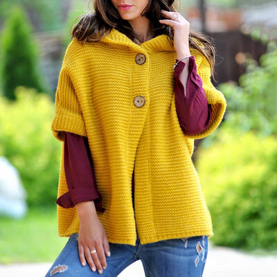 

2019 Ladies Casual Knit Cardigan Womens Hooded Short Sleeves Sweater Cloak Coat