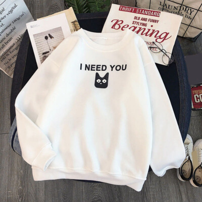 

Autumn Winter 2019 New Round Neck Thick Sweatshirts Long-sleeved Cat Eye Letter Pattern Cothes Women & Couples