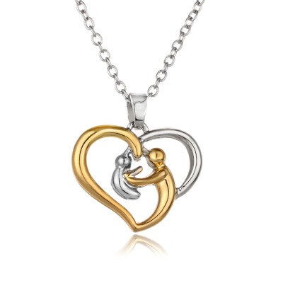 

Two-color Heart-shaped Mother Hug Child Clavicle Chain Jewelry Exquisite Gold Pendant Necklace Jewelry