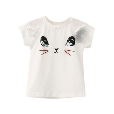 

Baby T-Shirt Baby Girl Clothes Cartoon Cat Sequins Mesh Bow Baby Girl T-Shirt Summer Princess Girl Birthday Clothes