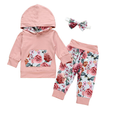 

Autumn Autumn Baby Girls Long Sleeve Floral Print Hoodie Sweatshirt TopsPantsHeadband Casual Costume Set