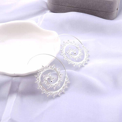 

1 Pair Vintage Earrings Hollow Round Circles Tribal Spiral Hoop Earring For Woman Charm Jewelry