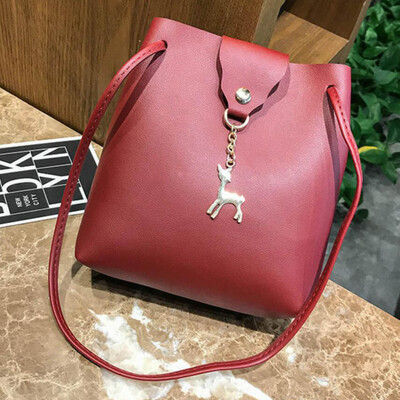 

New Pu Crossbody Bags For Women Clutch Bag Hand Sling Solid Bucket Bag Deer Cover Shoulder Phone Coin Bag