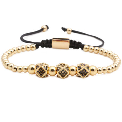 

Charm Bracelets - Luxury CZ Polygon Ball Gold Crown King Bead Bangle Bracelets for Men Women Jewelry