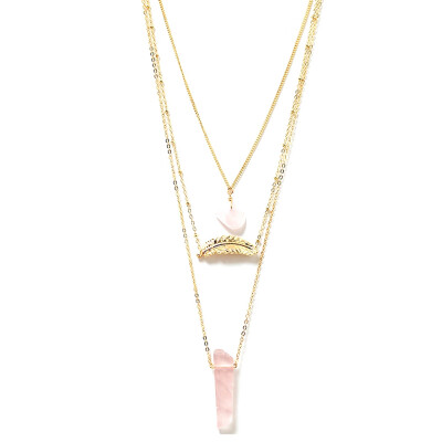 

Fashion Women Necklace Pendant Gold Leaf Pink Natural Stone Sweater Chain Collar Necklace Jewelry Gift