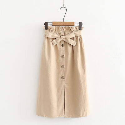 

2019 Summer Autumn Skirts Womens 2018 Midi Knee Length Korean Elegant Button High Waist Skirt Female Pleated School Skirt