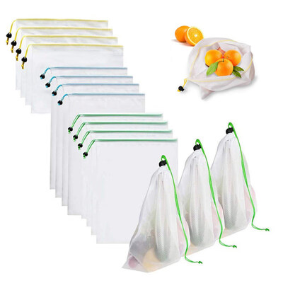 

12Pcs Reusable Drawstring Fruit Vegetable Food Storage Bag Container Organizer
