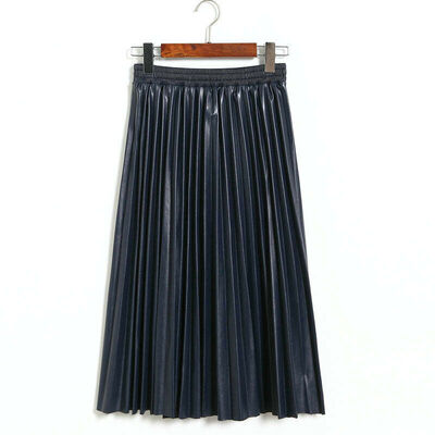 

Fashion New Womens High Waisted PU Leather Plain Jersey Maxi Dress Pleated Skirt