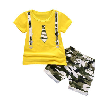 

Summer Boys Clothing Fashion Toddler Kids Baby Boy Tie Print T shirt TopsCamouflage Short Pants Outfits Clothes Set