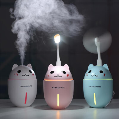 

New mini portable multi-function night light small fan three-in-one desktop usb mute cute pet humidifier white