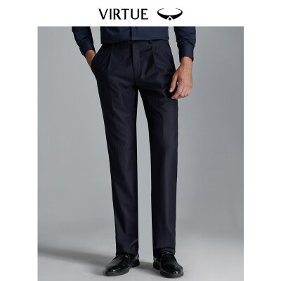 

Virtue rich loose single pleated wool anti-wrinkle men 2019 spring new trousers business casual dark vertical dress straight trousers YKM60243103 navy blue 96