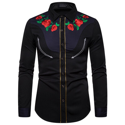 

Tailored Mens New Autumn Style Fashion Embroidered Long Sleeve Printed Shirt Blouse