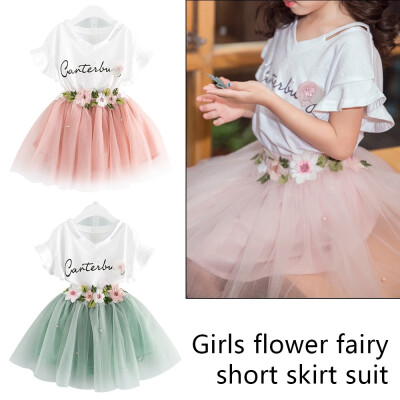 

Toddler Kids Baby Girls Summer Tops T-shirt Tutu Tulle Skirt Dress Outfits Set