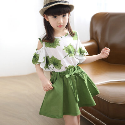 

3-11Y Summer Baby Girls Casual Floral Print Tops BlouseShort Skirts Suits Toddler Costume Set