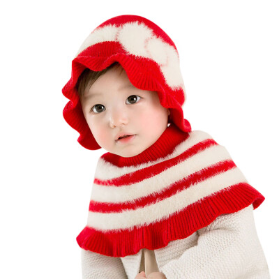 

Fashion Baby Winter Warmer Shawl Bowknot Design Hat Infant Cotton Collar Scarves Neckerchiefs Headwear Set