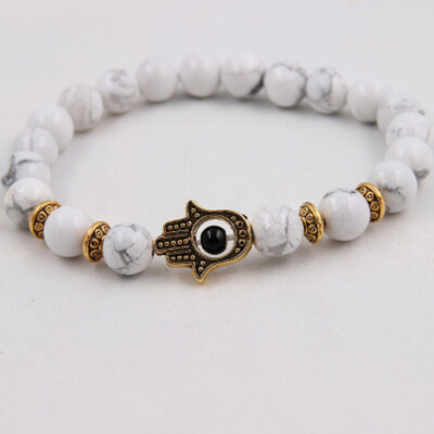 

8 mm Hand of Fatima Overload Beads Natural Volcanic Stone Tigers Eye Stone Bracelet Unisex Pair of Jewellery