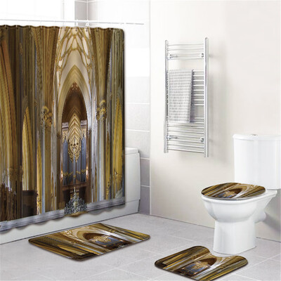 

Gobestart Waterproof Bathroom Shower Curtain Set Non-Slip Rug Toilet Lid Cover Bath Mat
