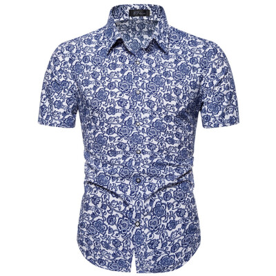 

Tailored Men Summer Slim Loose Hawaii Short Sleeve Printed Turn-down Collar T-shirt Tops