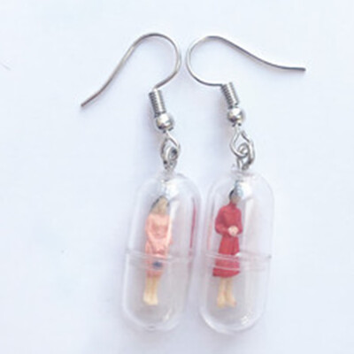 

Funny Handmade Cute Capsules Colorful Humanoid Fun Drop Candy Earrings
