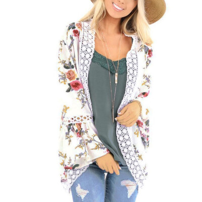 

Tailored Womens Fashion Floral Print Long Sleeve Lace Loose Tops Loose Cover Ups Cardigan