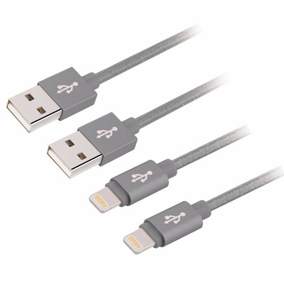 

Gray iPhone Cable 2Pack2x1M Nylon Braided Syncing&Charging Cable with Compact Connector Head for for iPhone iPad iPod