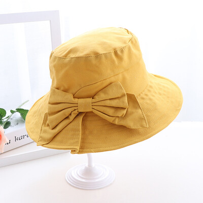 

New summer Korean bow-knot folded hat with foldable cotton&linen hat sunshade basin hat for ladies
