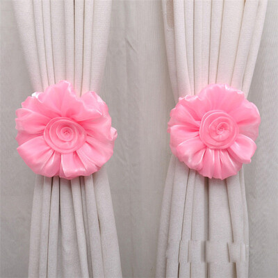 

JPGIF 1Pair Rose Flower Window Curtain Tieback Buckle Clamp Hook Fastener Pink