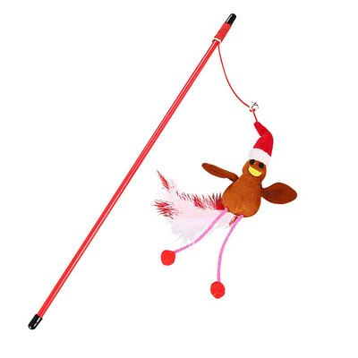 

Gobestart Pet Cat Interaction Funny Feather Cat Rods Stick Decompression Christmas Toy