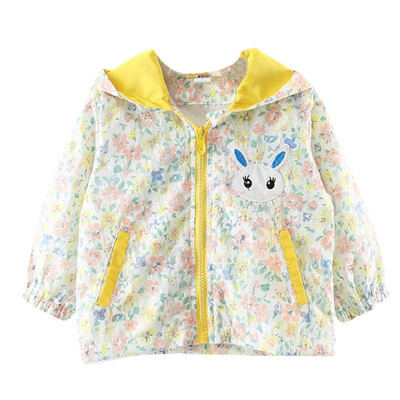 

Spring Autumn Baby Kids Girls Coat Casual Sweet Floral Printing Rabbit Pattern With Ear Long Sleeve Zipper Windbreaker Outerwear