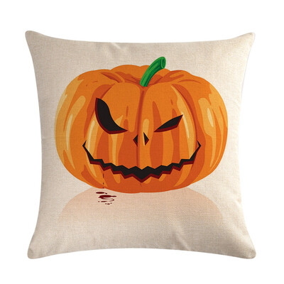 

18" Pumpkin Print Cotton Linen Cushion Cover Pillow Case Halloween Home Decor