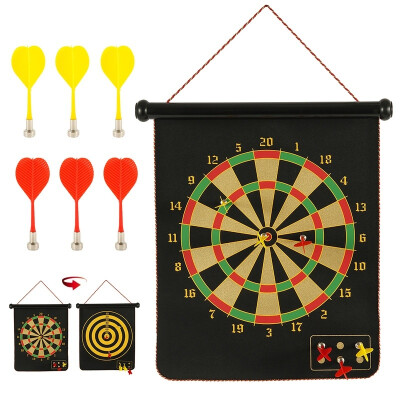 

Two-Sided Magnetic Dart Board Game Set Reversible Rollup Dartboard with 6 Safe Darts for Indoor Outdoor Fun