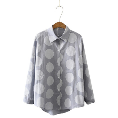 

EFINNY Fashion Dot Print Loose Blouses Long-sleeved Shirt Women Slim Lapel Blouses
