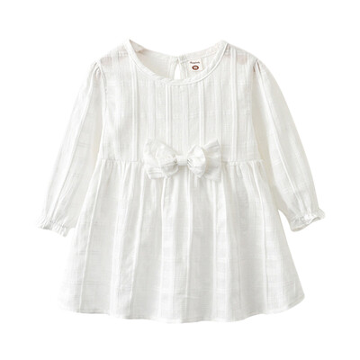 

Baby Girls Autumn Long Flare Sleeve Solid Print Dress With Bowknot Kids Princess Pageant Dresses 0-6y