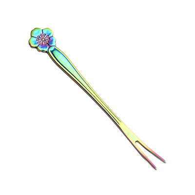 

Toponeto Colorful Flower Stainless Steel Fruit Fork Two Tooth Dessert Fork Home Kitchen