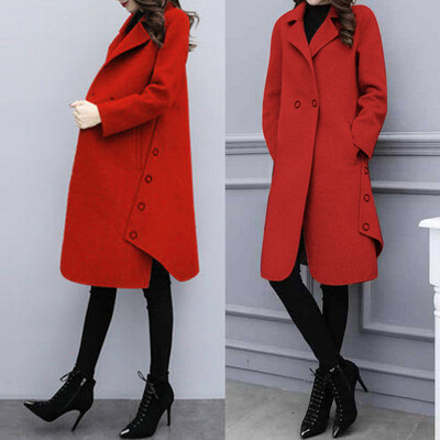 

Toponeto Winter Long Sleeve Irregular Solid Women Casual Jacket Medium Long Slim Coat Top