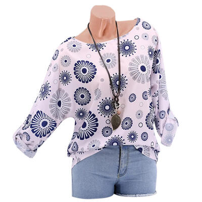 

Women Autumn Fashion Pullover Tops O Collar Casual Blouse Loose Costume