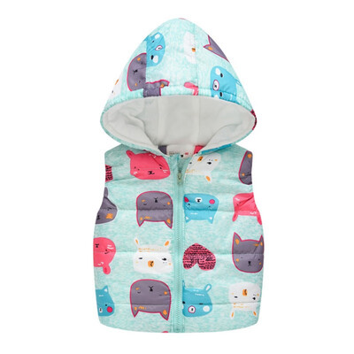 

Autumn Winter Warm Kids Vests Girls Cartoon Outerwear Children Sleeveless Hooded Jackets Gilet Baby Cotton Coats 2019