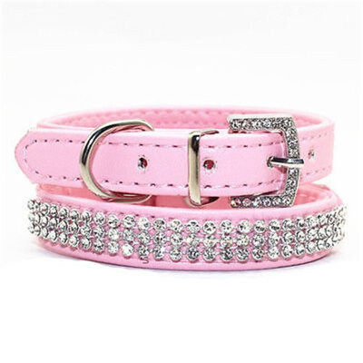 

Bling Rhinestone Leather Crystal Diamond Puppy Collar Pet Dog Collars US STOCK