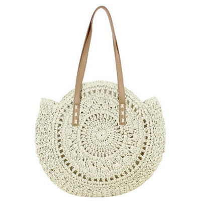 

Bohemian Summer Beach Women Round Woven Straw Handbag Zipper Shoulder Bag Tote
