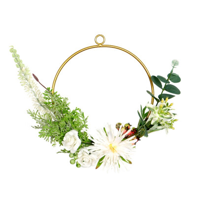 

Geometric Design Metal Frame Artificial Flowers Garland Pendant Faux Floral Hanging Wreath For Wall Window Wedding Home Decor