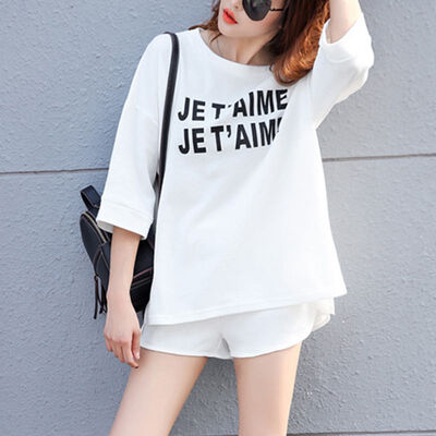 

2018 Summer Cotton Casual Tracksuit for womens Clothes Two Piece Set Suits Short Sleeve Letter T Shirt Crop TopsShorts Pants