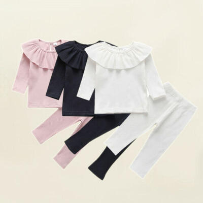 

Toddler Baby Girl Solid Color Ruffle T-Shirt Tops Leggings Pants Knitted Clothes