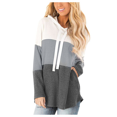 

Tailored Women Casual Color Splicing Solid Full Sleeve Pullover Hooded Loose Street Top