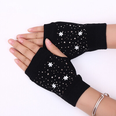 

New Fashion Unisex Winter Warm Knitted Crochet Gloves Black Pattern Series Long Fingerless Arm Warmers Gloves