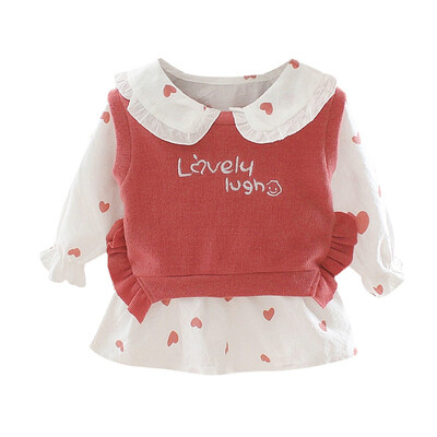 

Baby Girls Dress Sets Kids Heart Pattern Dresses Casual Long Flare Sleeve Tutu Sundress With Sweater