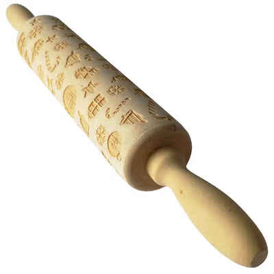 

35cm Christmas Letter Tree Snowflake Wooden Rolling Pin Engraved Carved Wood Embossed Baking Cookies Biscuit Fondant Roller