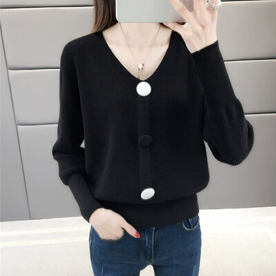 

Candy Color Sweater Coat Knitted Cardigan Yellow Black White Loose Autumn Femme Korean Style Sweater